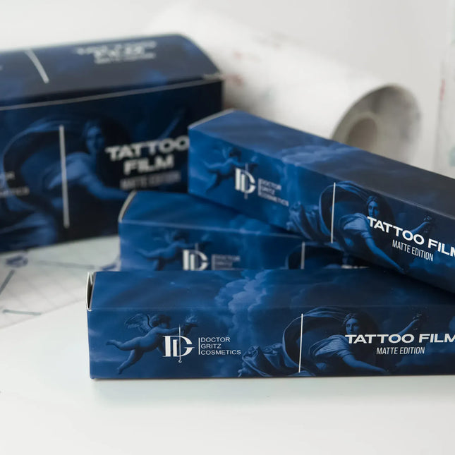 Dr.Gritz Tattoo Film Premium Edition Matte transparente Tattoo Schutzfolie für die Heilung frischer Tattoos, 1 m Rolle für professionelle Tattoo Aftercare im Studio