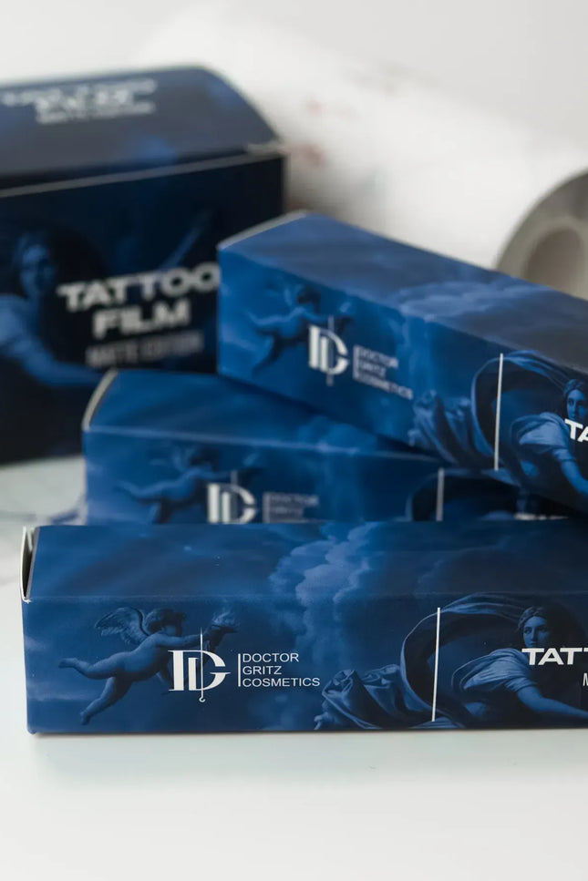 Dr.Gritz Tattoo Film Premium Edition Matte transparente Tattoo Schutzfolie für die Heilung frischer Tattoos, 1 m Rolle für professionelle Tattoo Aftercare im Studio