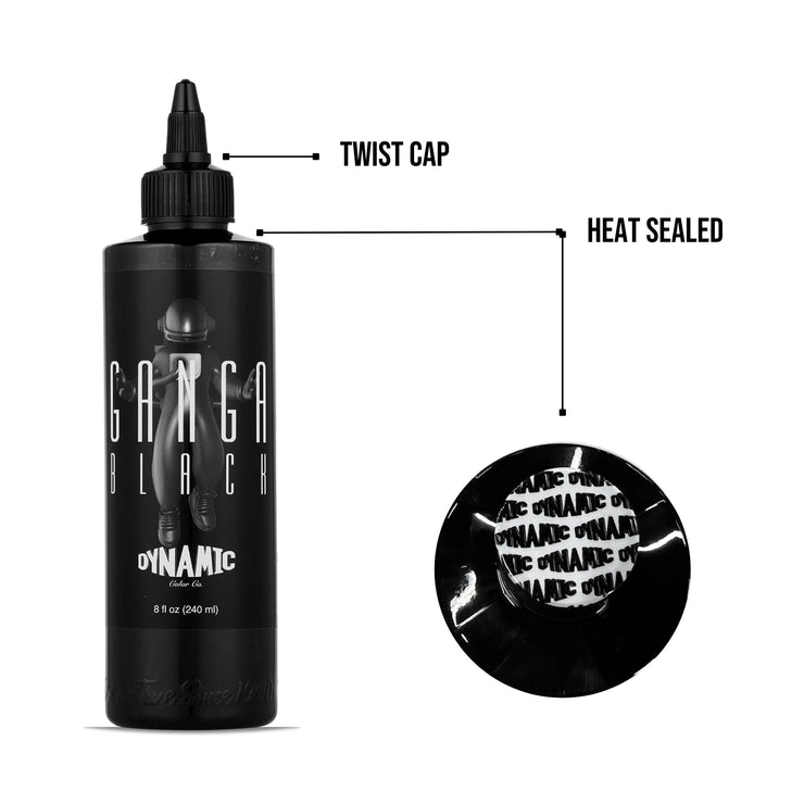 Dynamic Ganga Black Tattoo Ink – 8 oz (237 ml) – Kollaboration mit Joaquin Ganga, REACH-konform