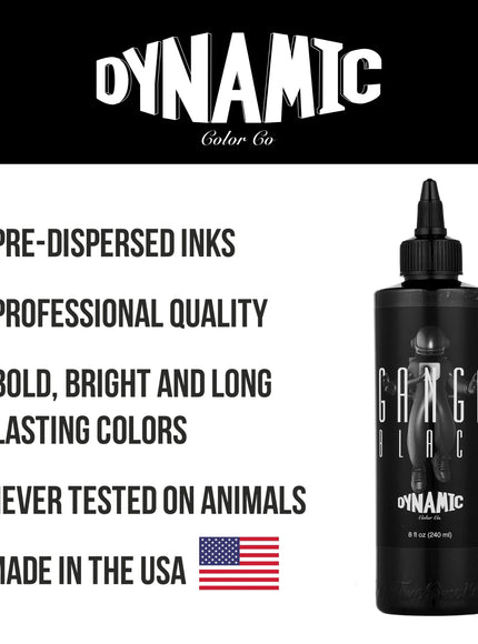 Dynamic Ganga Black Tattoo Ink – 8 oz (237 ml) – Kollaboration mit Joaquin Ganga, REACH-konform