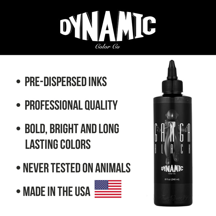 Dynamic Ganga Black Tattoo Ink – 8 oz (237 ml) – Kollaboration mit Joaquin Ganga, REACH-konform