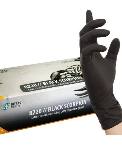 black scorpion latexhandschuhe schwarz tattoo studio puderfrei einweghandschuhe nitras 100 stück