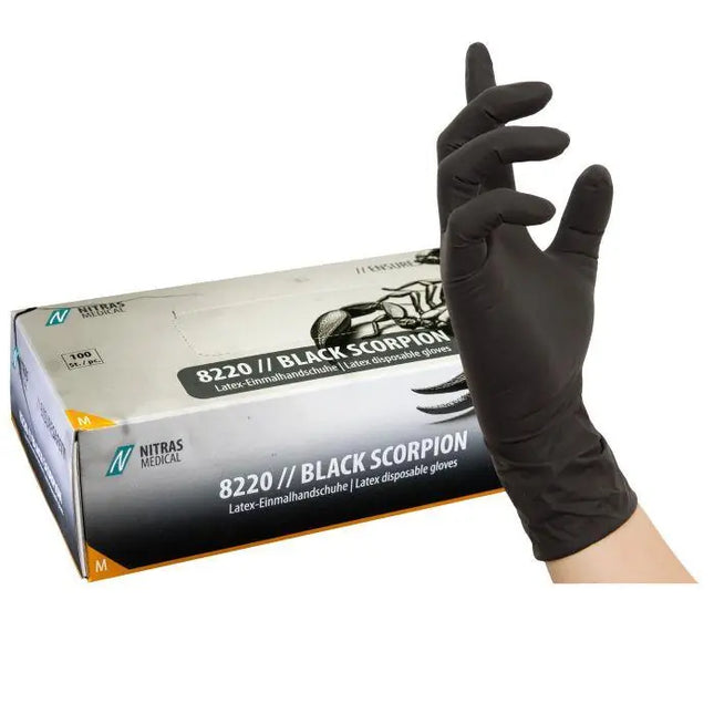 black scorpion latexhandschuhe schwarz tattoo studio puderfrei einweghandschuhe nitras 100 stück