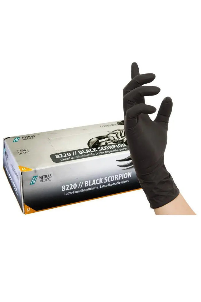 black scorpion latexhandschuhe schwarz tattoo studio puderfrei einweghandschuhe nitras 100 stück