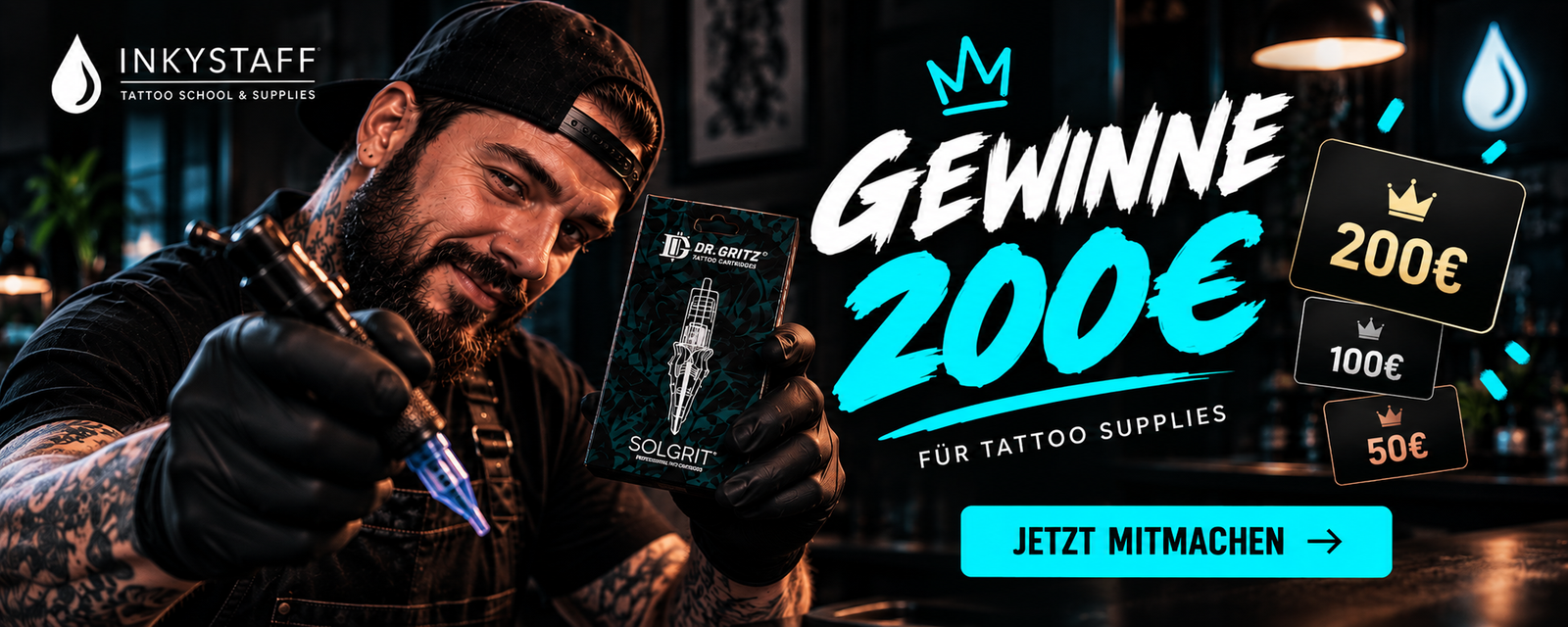 Dr. Gritz SOLGRIT Tattoo Cartridges Gewinnspiel bei InkyStaff – bis zu 200 € für Tattoo Supplies gewinnen