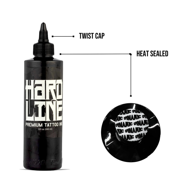 HardLine Black Tattoo Ink – 8 oz (237 ml) – Professionelle Tattoo–Farbe