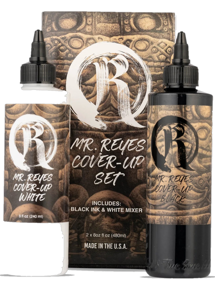 Mr. Reyes Cover‑Up Ink Set – 2 x 237 ml (Schwarz + Weiß) – Professionelle Tattoo‑Pigmente freigestellt