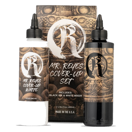 Mr. Reyes Cover‑Up Ink Set – 2 x 237 ml (Schwarz + Weiß) – Professionelle Tattoo‑Pigmente freigestellt