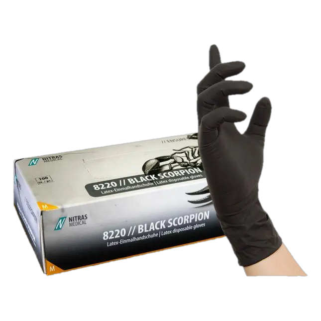 NITRAS Black Scorpion Latexhandschuhe – Tattoo Hygiene freigestellt
