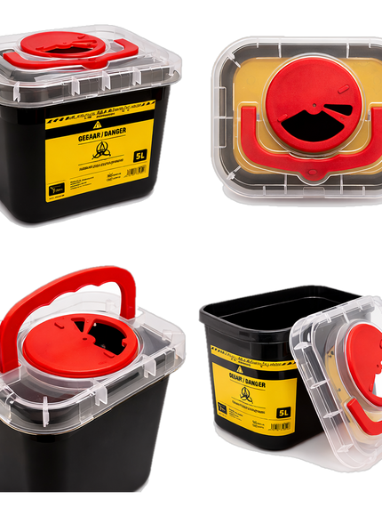 Sharps Container 5L – Kanülen Abwurfbehälter für Tattoo Studio freigestellt