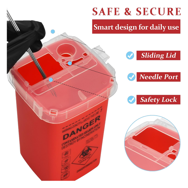Sharps Container – Sicherheitsbehälter für Tattoo Nadeln & PMU Zubehör (1L) freigestellt