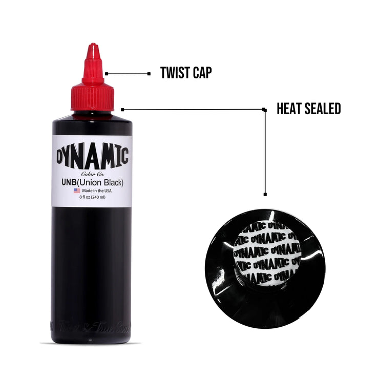 Dynamic Union Black Tattoo Ink – 8 oz (237 ml) – REACH-konform, für Linien & Shading