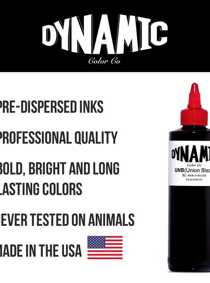 Dynamic Union Black Tattoo Ink – 8 oz (237 ml) – REACH-konform, für Linien & Shading